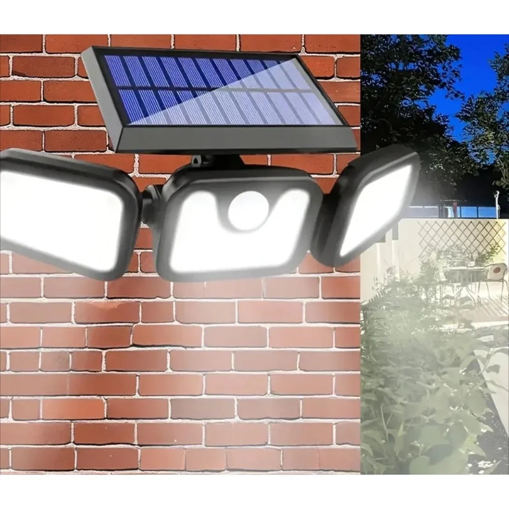 2400 mA Solar Lights Outdoor with Motion Sensor,3 Head 270° Wide Angle Street